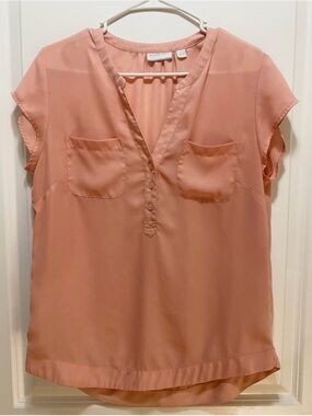 New York & Company Dusty Rose Short Sleeve V-Neck Blouse